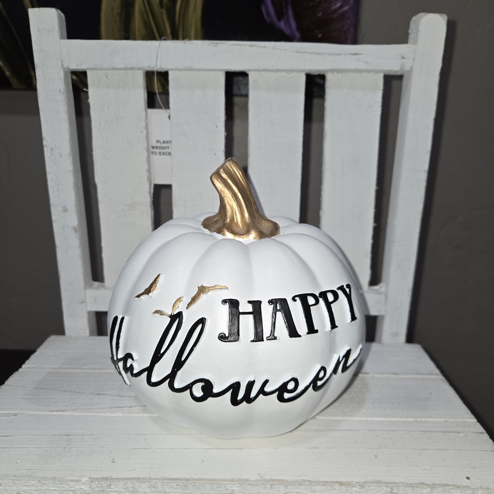 Happy Halloween Pumpkin Gold Stem And Bats